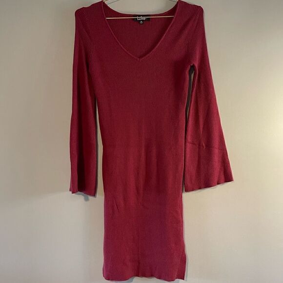 Lulus Jourdaine Berry Red Bell Sleeve Sweater Dress || SZ XS - Picture 6 of 13